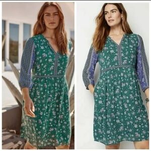 J. Jill Bohemian Folk Lore Print Size M Floral Ruffle Neck 3/4 Sleeve dress